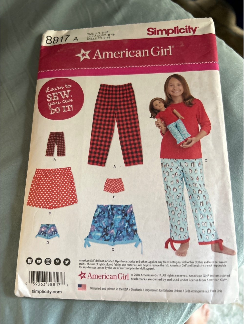 Simplicity 8817 American Girl Pajama Sewing Pattern